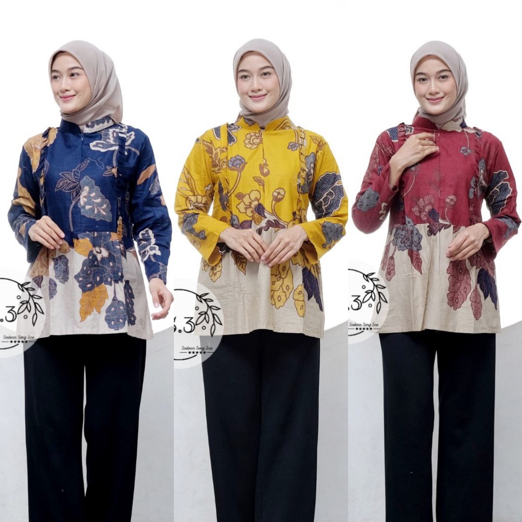 Baju Batik Wanita Modern Atasan Blouse Batik Kerja Kantor Wanita Motif Santika