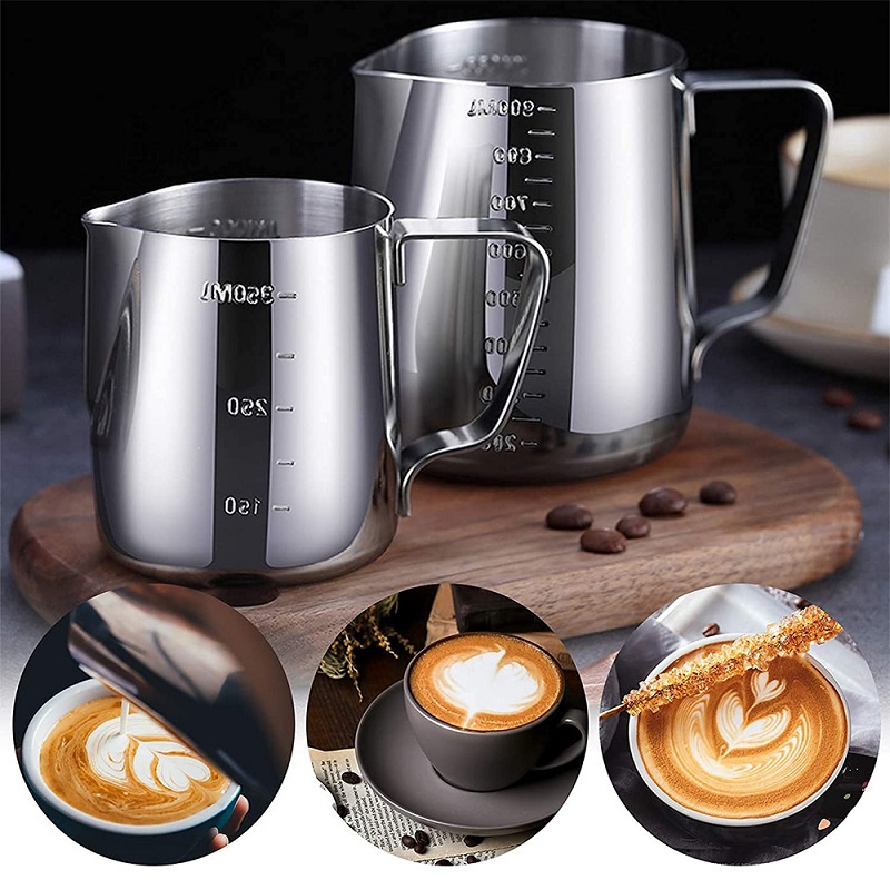 Milk Jug Stainless Gelas Pitcher Latte Art Peralatan Kopi Cafe 350/600/1000ML Dengan Skala