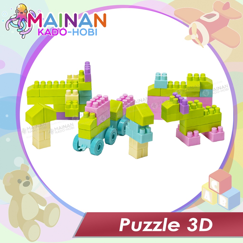 SET MAINAN EDUKASI ANAK DIY SUSUN BALOK MATCHING PUZZLE 3D BLOCKS KARAKTER ANIMAL BUILDING