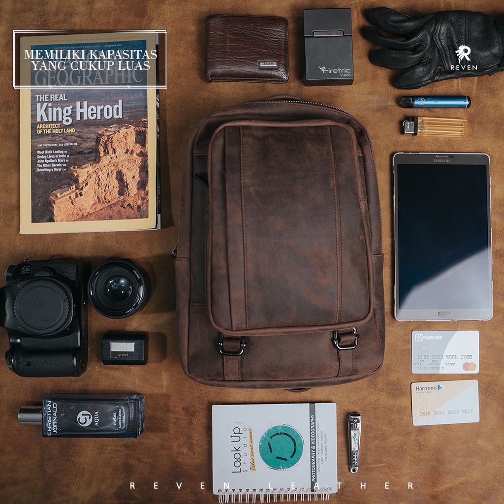 Tas Selempang Besar Pria Muat Tablet Original 100% Kulit Sapi Asli - AMMAR SLINGBAG by Crown Leather