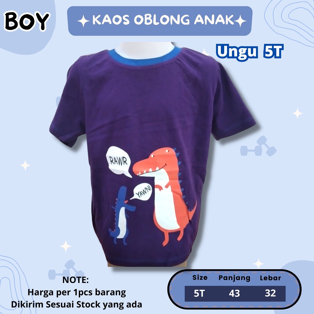 KAOS OBLONG Pendek Anak Cowok size 1 - 10 tahun adem pendek anak laki - laki boy katun motif lucu branded