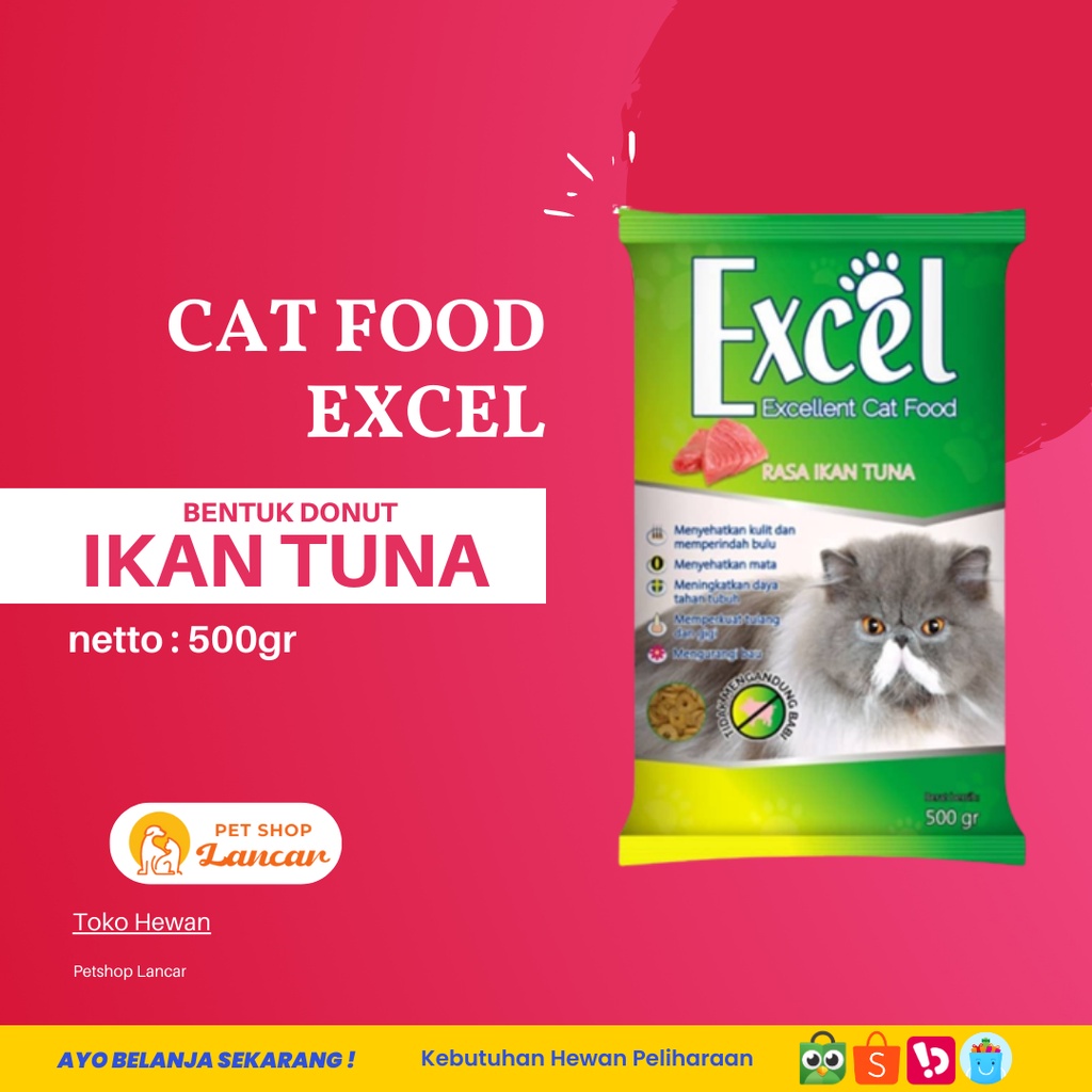 Makanan Kucing Excel Rasa Tuna 500 Gram - Donut