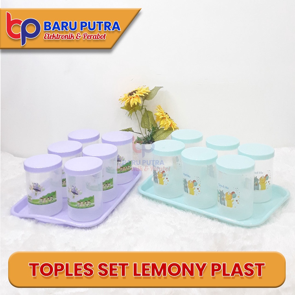 LEMONY PLAST Set Toples 7 in 1 (6 Toples + 1 Nampan) Tempat / Wadah Penyimpanan Kue / Snack