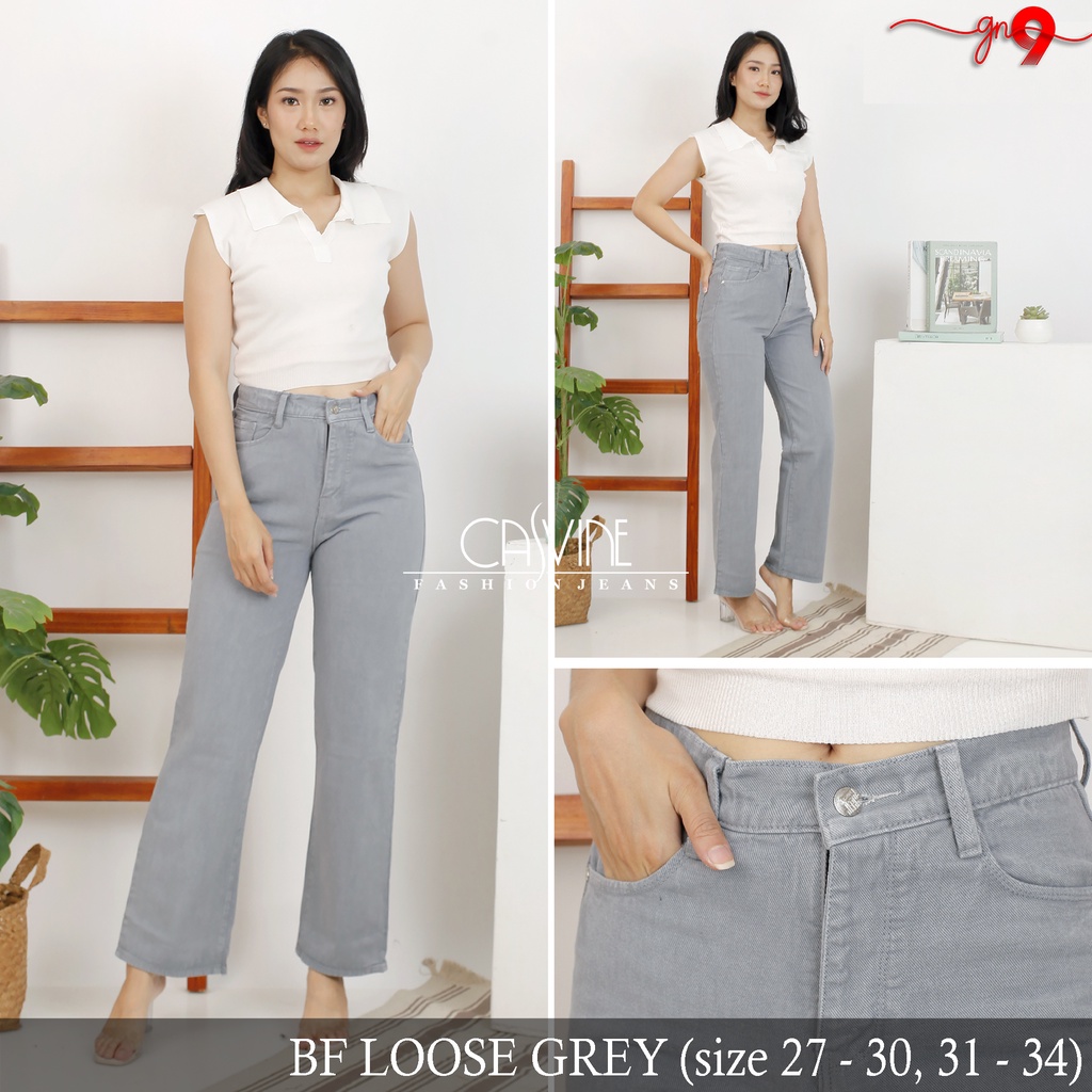 CASVINEJEANS | Highwaist Boyfriend Loose BF Grey Abu Crem Snow Grey Ada Jumbo Bigsize Ready Stok