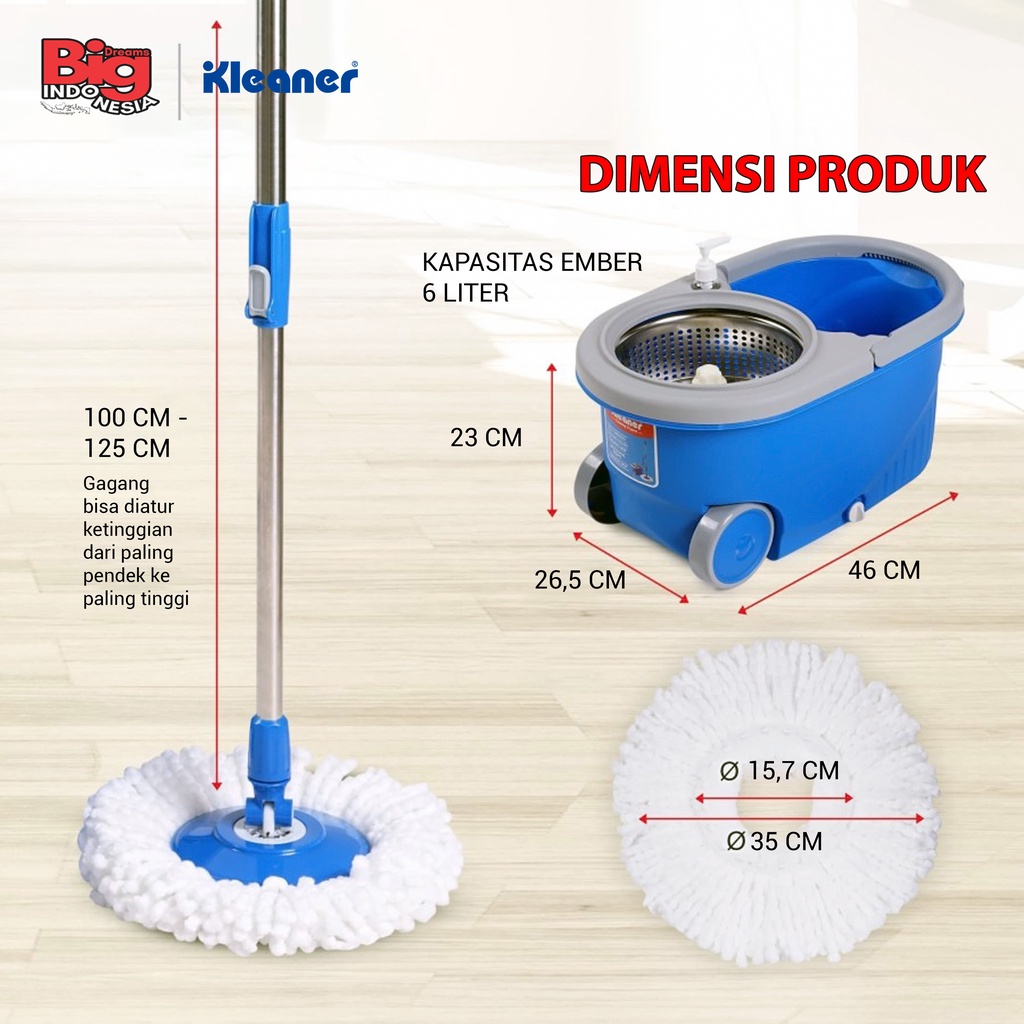 Alat Pel Putar Tornado Mop Mikrofiber Spin Mop 1 Set Pembersih Lantai Kleaner GST002