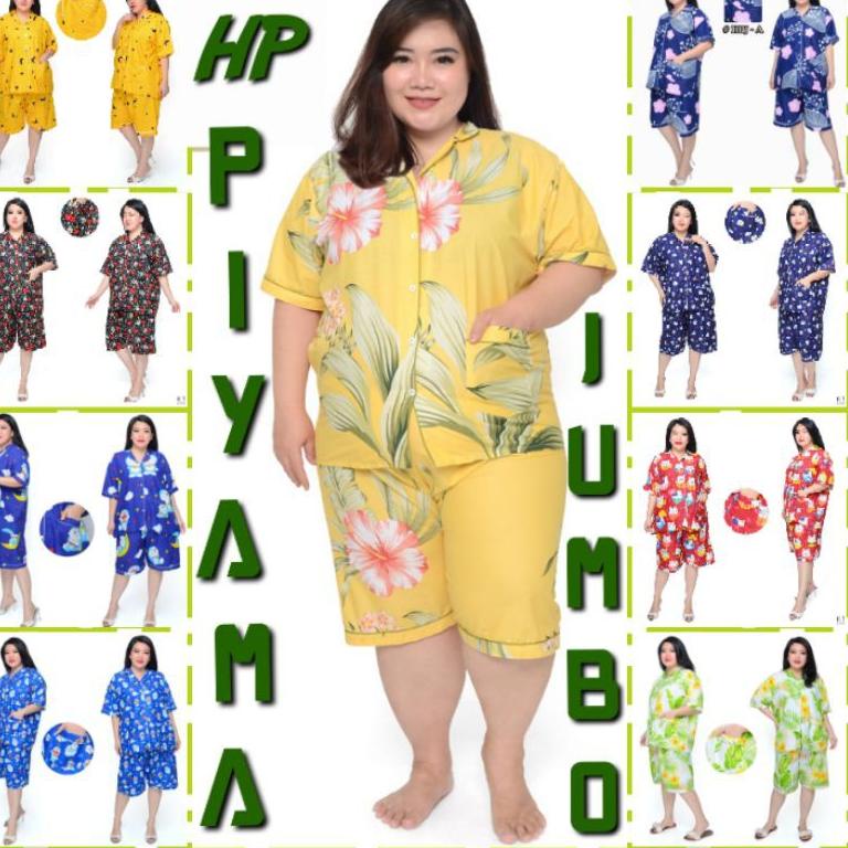 TREN TERBARU PIYAMA JUMBO CELANA PENDEK WANITA LD 130 120 SET BAJU TIDUR CEWEK DEWASA SETELAN KATUN 