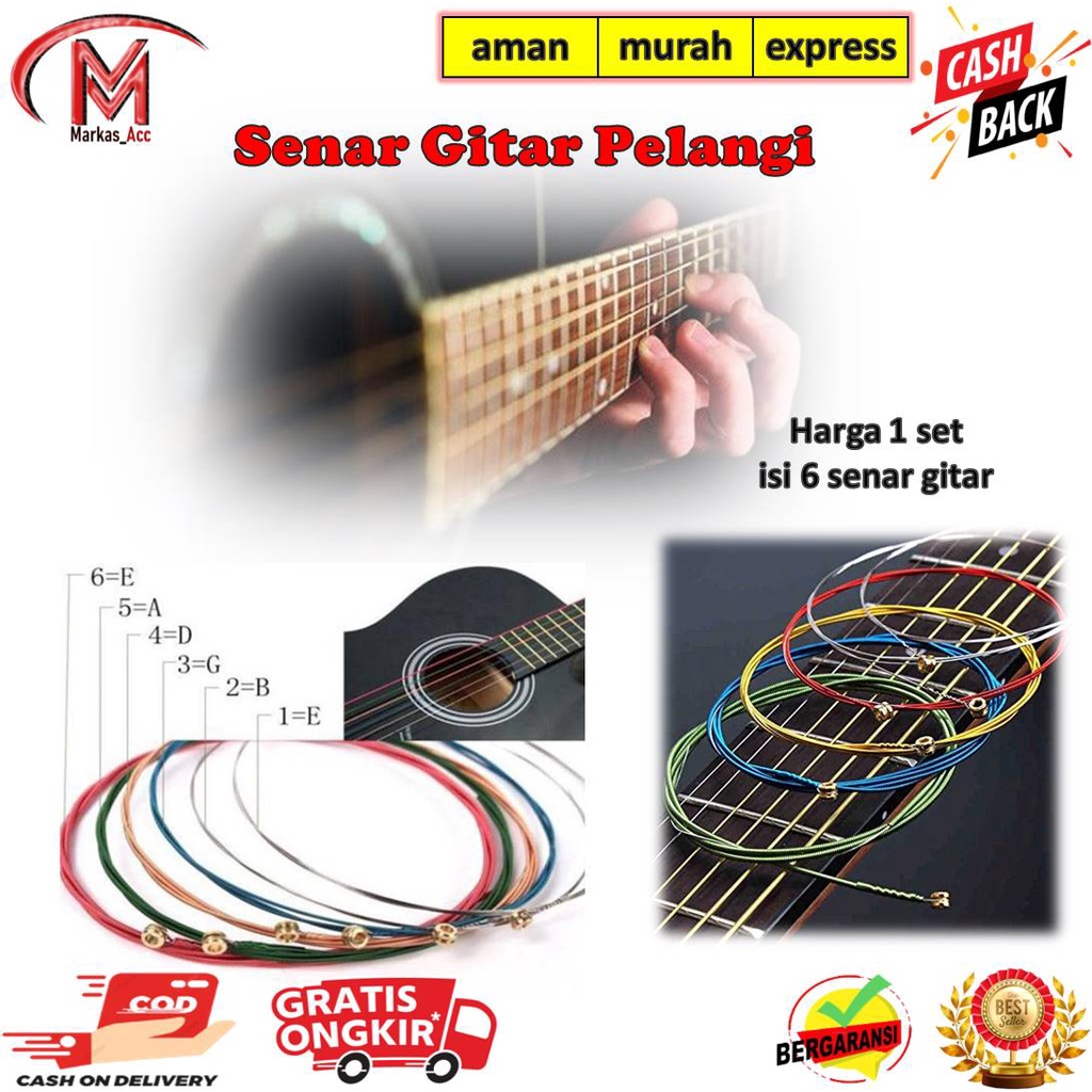 Senar Gitar Akustik Warna Pelangi - Senar String Pelangi 1set 6 Senar