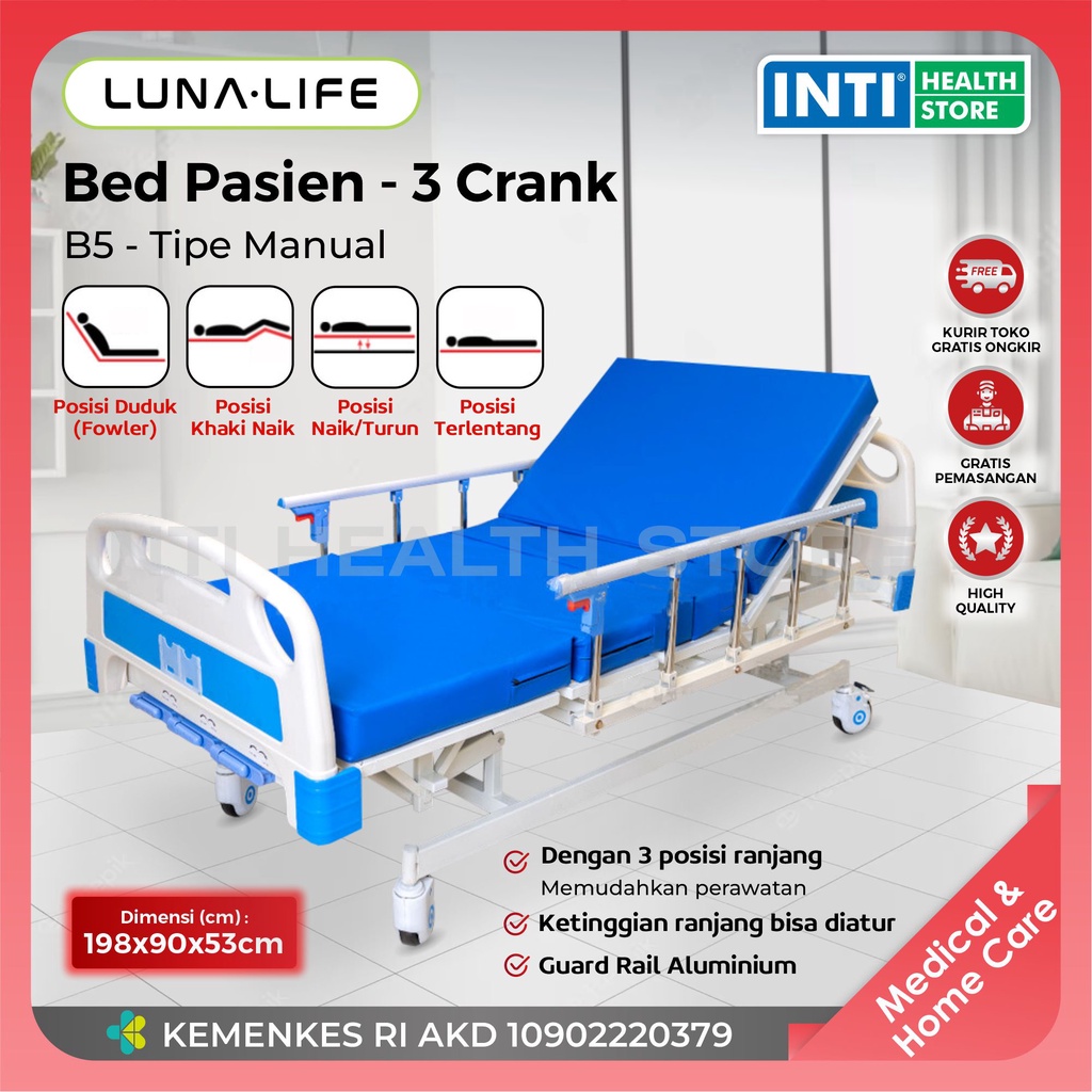 Luna Life Bed Pasien Ranjang Medis 1 Crank | Tempat Tidur Pasien +- MATRAS