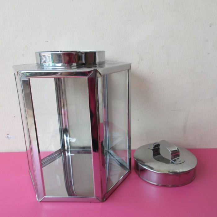 kaleng stainless segienam/kaleng kaca/kaleng krupuk/souvenir 18x20