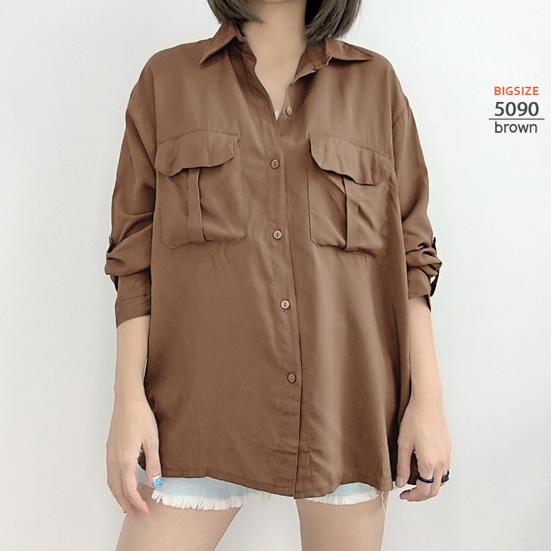 ARENA - Kemeja Wanita Bigsize Dengan Saku Depan