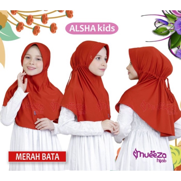 baju muslim Jilbab Anak SD Umur / Usia 5 6 7 8 9 10 Tahun Alsha M Mueeza Hijabs - Merah Bata Murah B