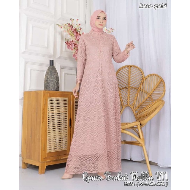 Permata Olshop / Gamis Kebaya Busui Brukat Malika ZK / Kebaya Gamis Payet Modern / Gamis Kondangan / Gamis Lebaran