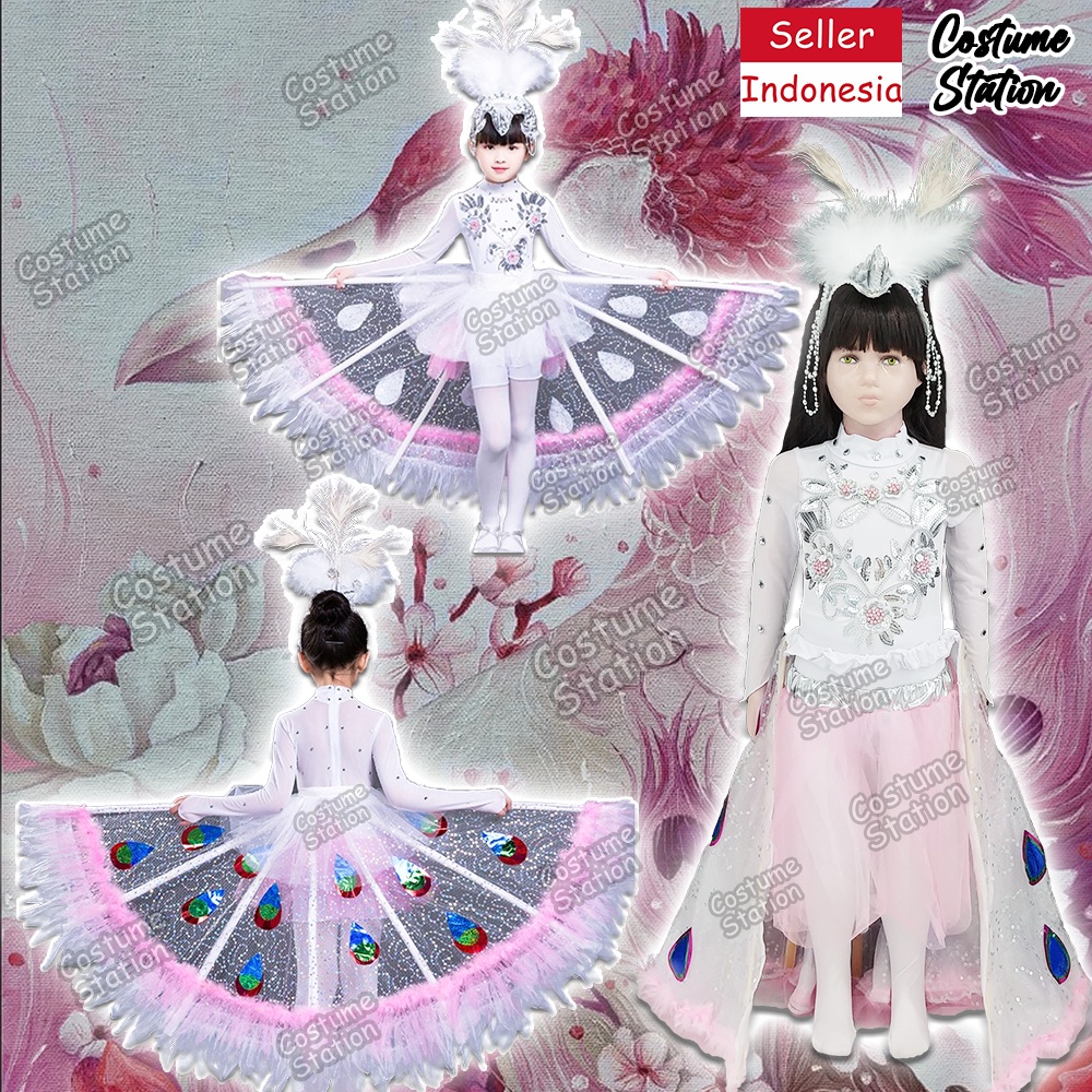 Kostum White Peacock / Costume Burung Merak Putih Hewan Animal Bird Binatang anak