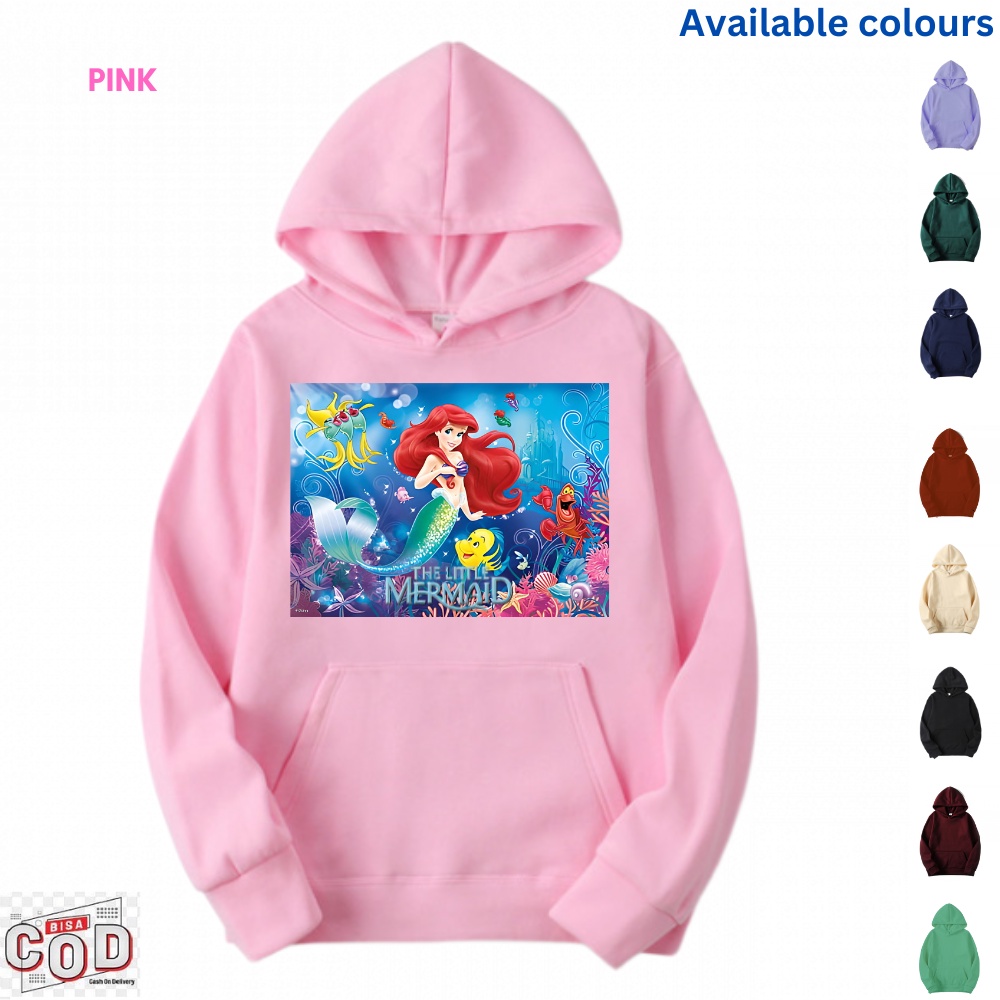 Sweater Hoodie Anak Perempuan Kartun Mermaid / Hudi Putri Duyung Bahan Katun Fleece Usia 5 6 7 8 9 1