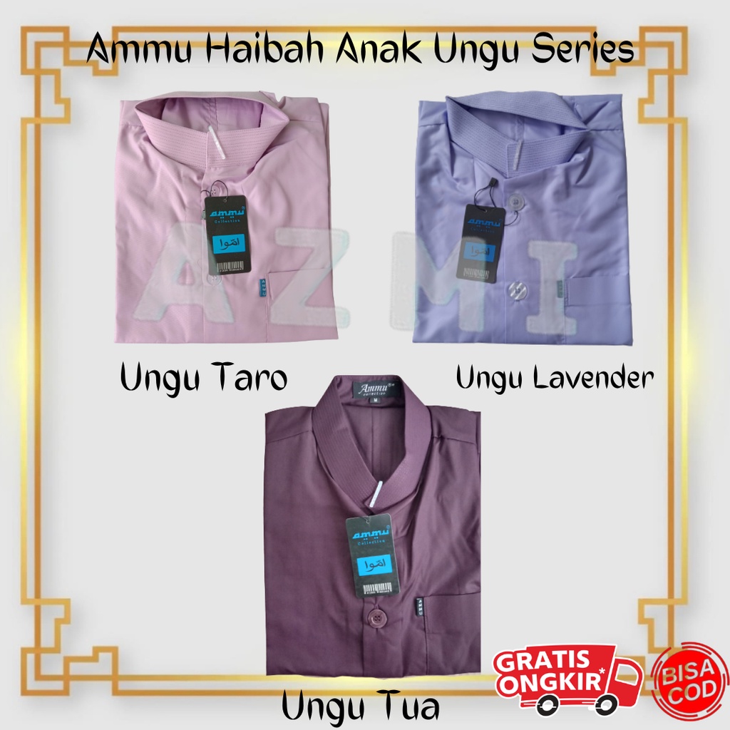 Promo Baju Koko Ammu Kerah Haibah Anak Ukuran Size 6-14 Ungu Series Termurah