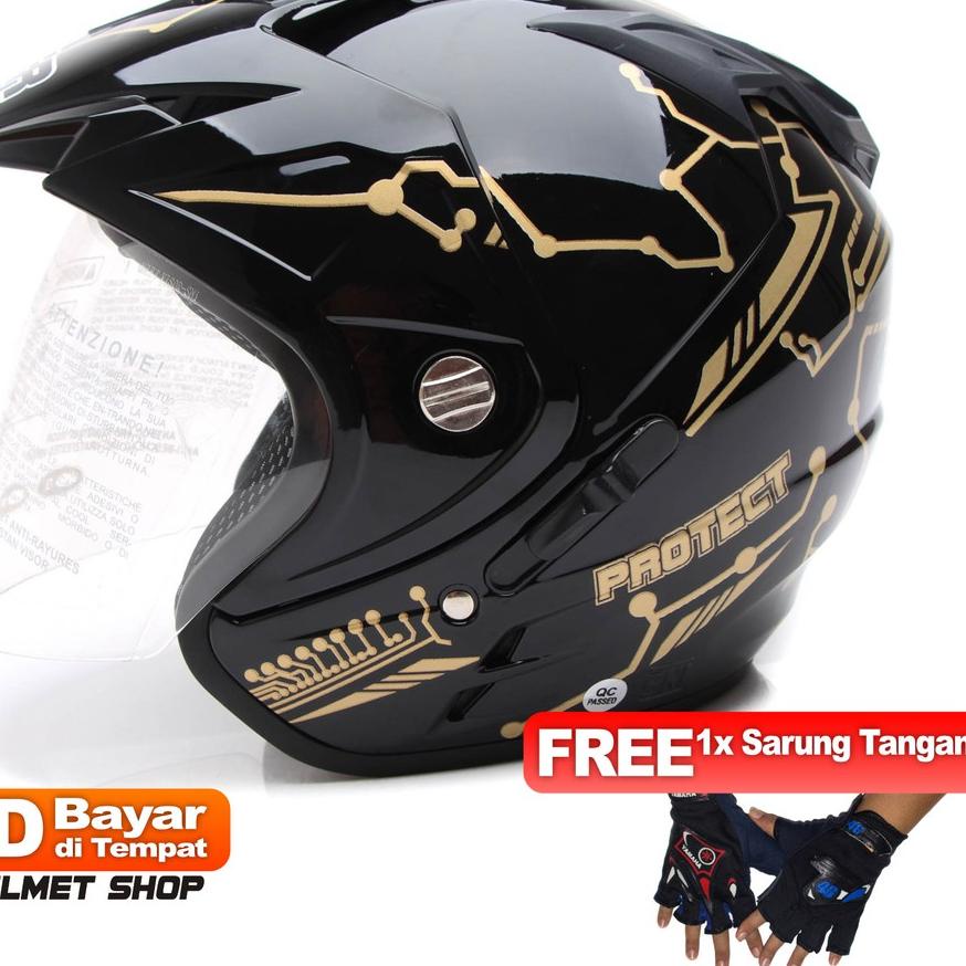 ✨TERBARU✨ [Helm Dewasa] MSR Helmet Impressive - Protect - Hitam Gold + Promo Gratis Sarung Tangan 