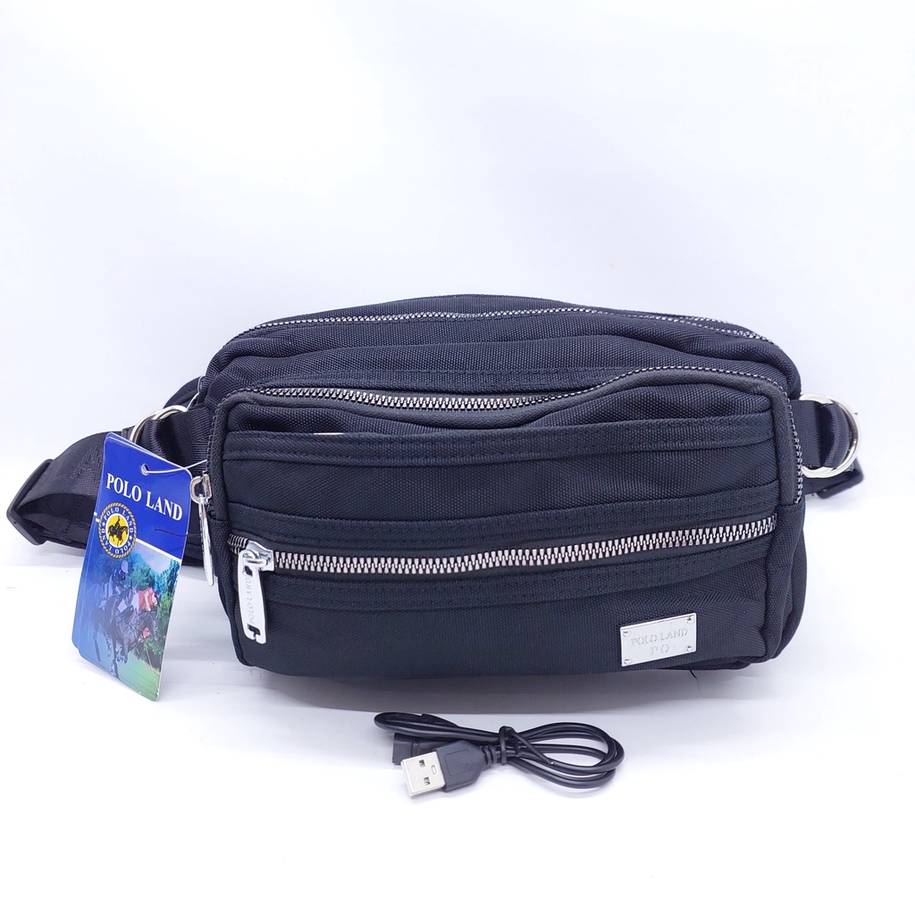 Tas Pinggang Polo Land Banyak Ruangan USB MURAH / Tas Selempang Polo Land BARU ORI / Tas Pinggang Polo Land Kanvas / Tas Pinggang Trendy Fashion Rel Seliting Besar Banyak Ruangan MURAH / Tas Pinggang Import Polo Land TEBAL KUAT/ Waist Bag Polo Land MURAH