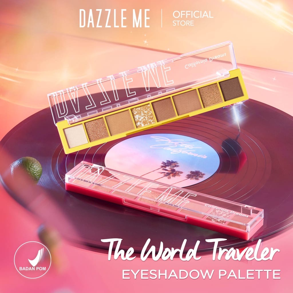 DAZZLE ME The World Traveler Eyeshadow Palette | BPOM 8 warna Natural Matte Satin Glitter High Pigment Long Lasting Smooth