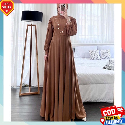 Gamis Dewasa Elegan Games Lebaran 2023 Model Terbaru Longdres Wanita Simpel Midi Dress Pesta Premium