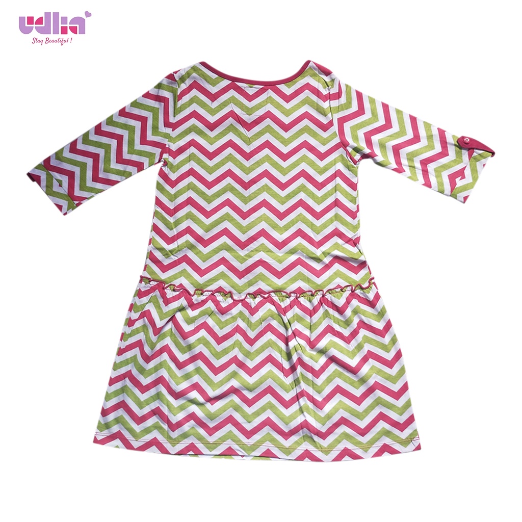 Udlia Dress Anak Perempuan Zigzag Kancing Saku Zelda 8th-10th