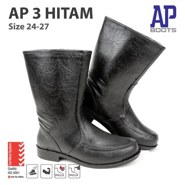 Sepatu Boots Pendek AP 3 BLACK - Sepatu Boots Kulit
