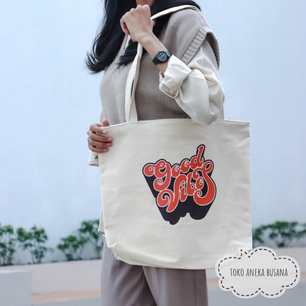 Tote Bag Wanita Kanvas Resleting Aesthetic Bahan Premium / Tas Totebag Kuliah