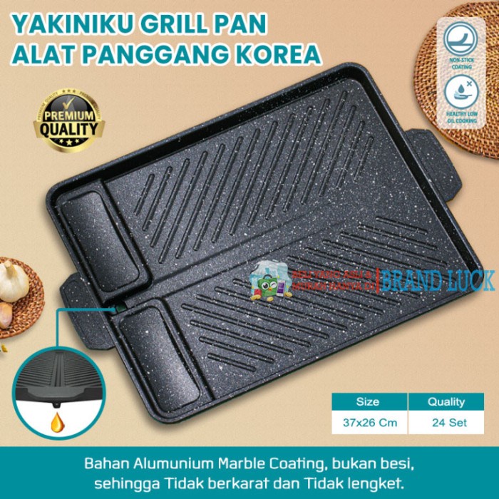 grill pan  DOUBLE YAKINIKU Grill Pan 37CM / ALAT PANGGANG KOREA(M9B8) pemanggang roti bakar pemangga
