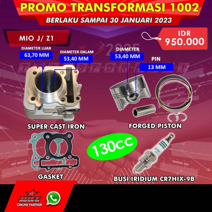 PROMO CYLINDER BLOK + FORGING PISTON BRT MIO J / JUPITER Z1 53.4
