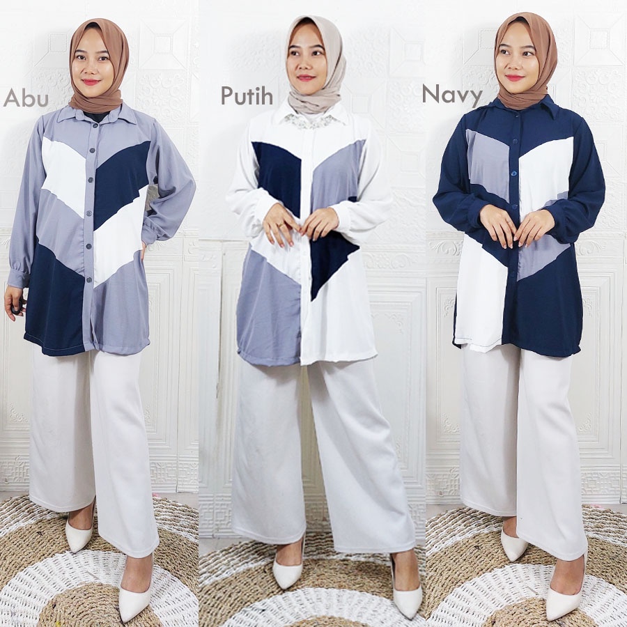 CARLINA FASHION LYODRA BLOUSE WANITA CRINGKLE KATUN AIRFLOW KOMBINASI