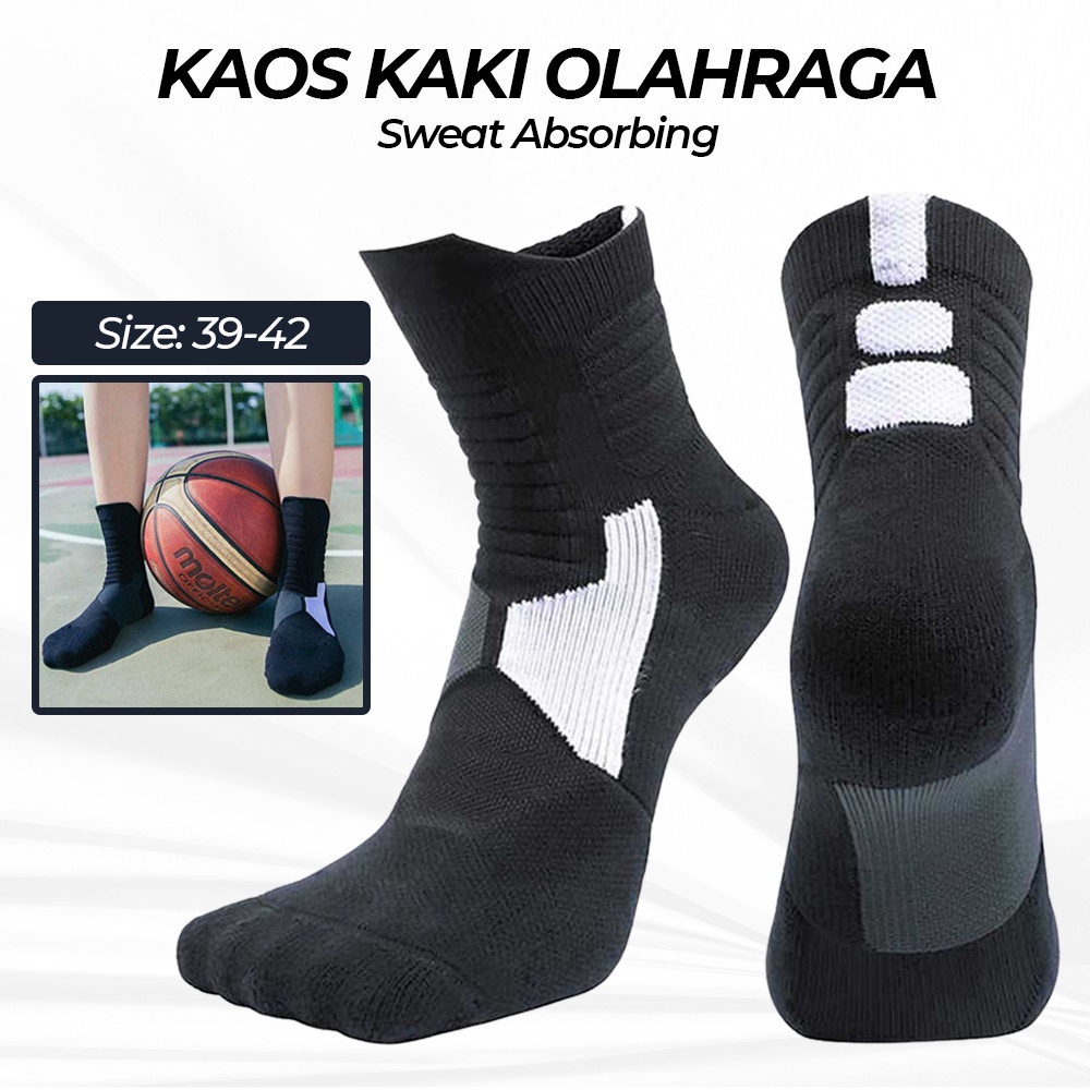 Kaos Kaki Olahraga Socks Towel Sweat Absorbing Size 39-42 - T7302 - Black