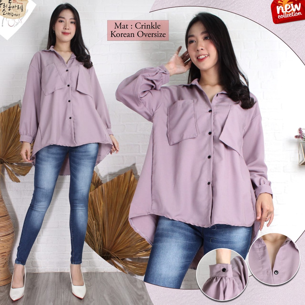 Kemeja Crinkle Oversize XXL Korean Style