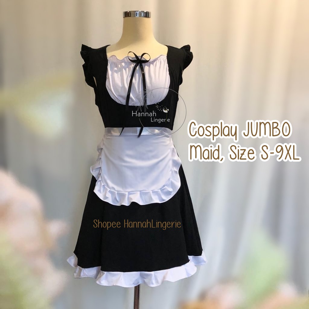 9XL 8XL 7XL 6XL 5XL 4XL 3XL - S Lingerie Asisten Rumah Tangga ART Maid Pelayan Pembantu BigSize Cosplay Costume Jumbo Besar Baju Dinas Depan Suami Istri XXL 3XL 4XL 5XL 6XL 7XL 779 by HanHannah