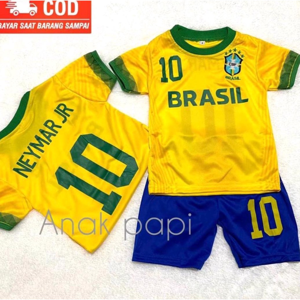 etelan jersey piala dunia terbaru / setelan anak jersey brasil terbaru / setelan sepak bola brazil anak / pakaian olahraga anak / setelan piala