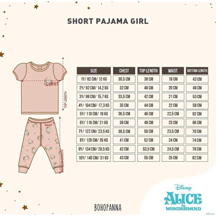 BOHOPANNA SHORT PAJAMA GIRL- PIYAMA ANAK 1-10 TAHUN