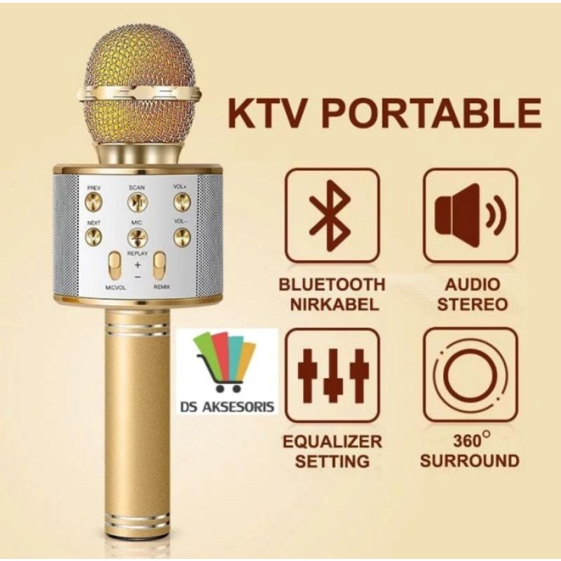 Micropone Mic Microfon Karaoke Bluetooth Wireless WS858 WS 858 Speaker