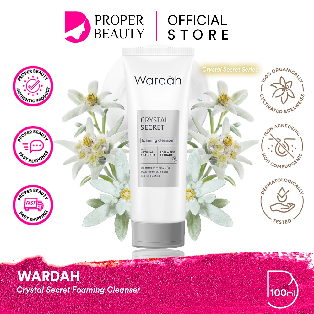 WARDAH Crystal Secret Foaming Cleanser Indonesia / Pembersih Wajah 100ml / With Natural AHA + BHA Edelweiss Extract / Cleanses &amp; Moldly Lifts Away Dead Skin Cells And Impurities / Facial Wash Foam Cleansing Sabun Cuci Muka Glow / Skincare Face Care Series