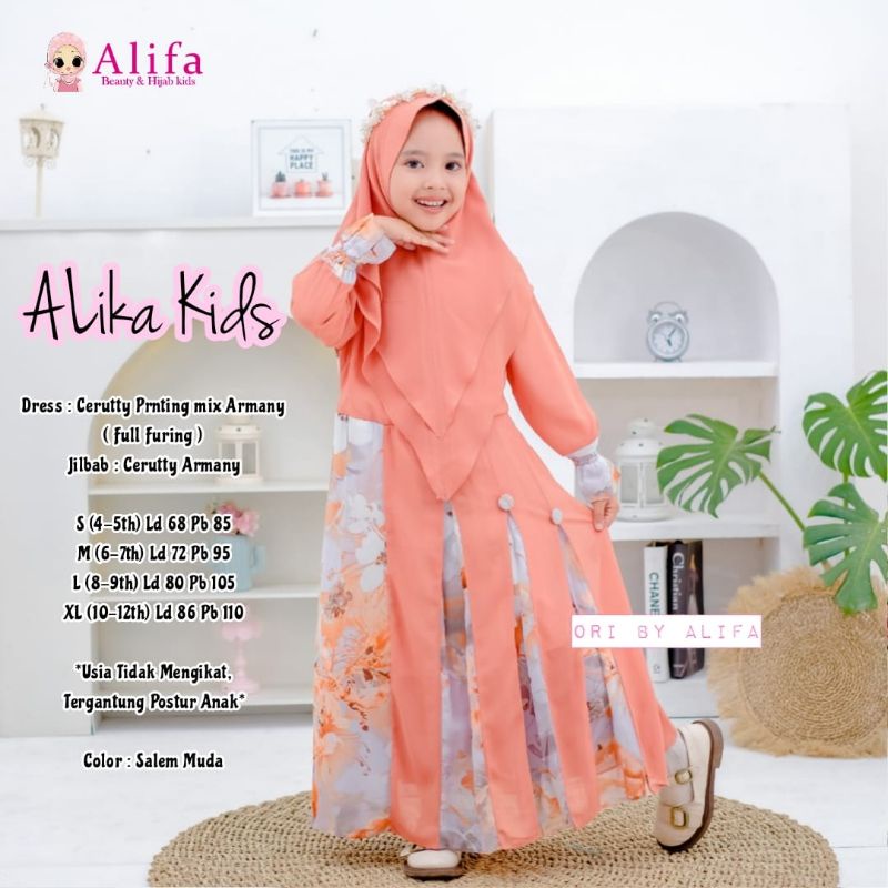 Alika kids gamis anak set hijab ori Alifa