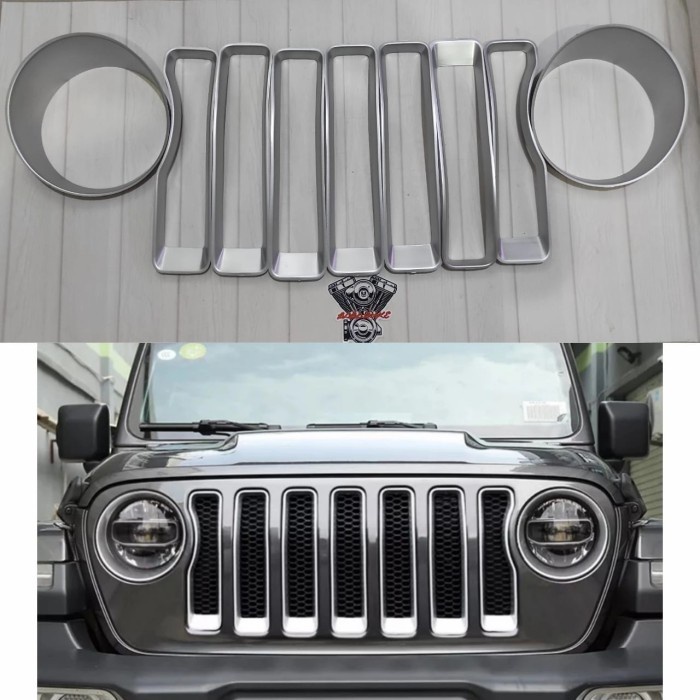 Trim Grill Dan Headlamp Jeep Wrangler Jl Silver New Aksesoris