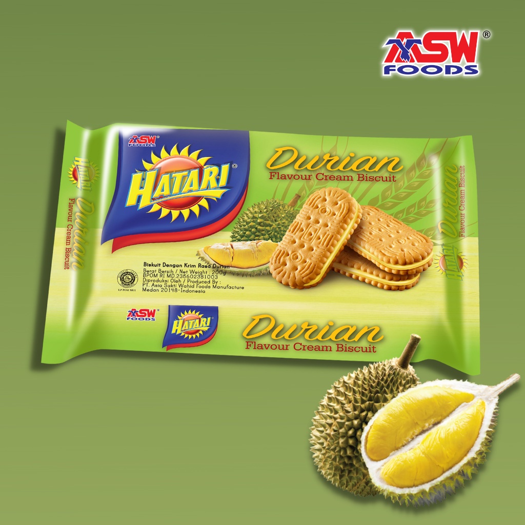 

Hatari Durian Flavour Cream Biscuit 190gr / ASWFoods Biskuit Durian