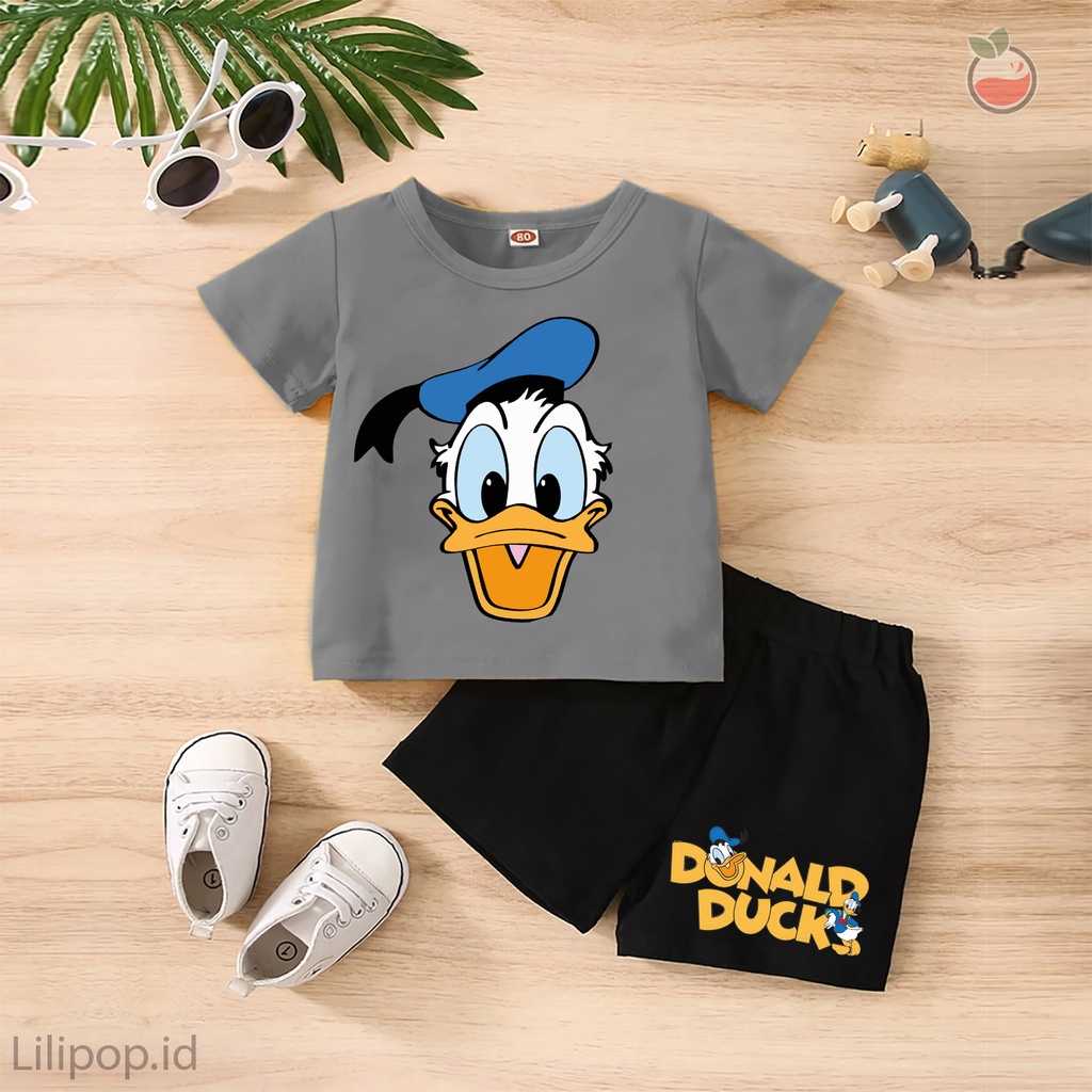 Baju Anak Stelan Kaos 3/4  DONALD Cowok Cewek  Usia 1 - 4 Tahun Celana Pendek Harian