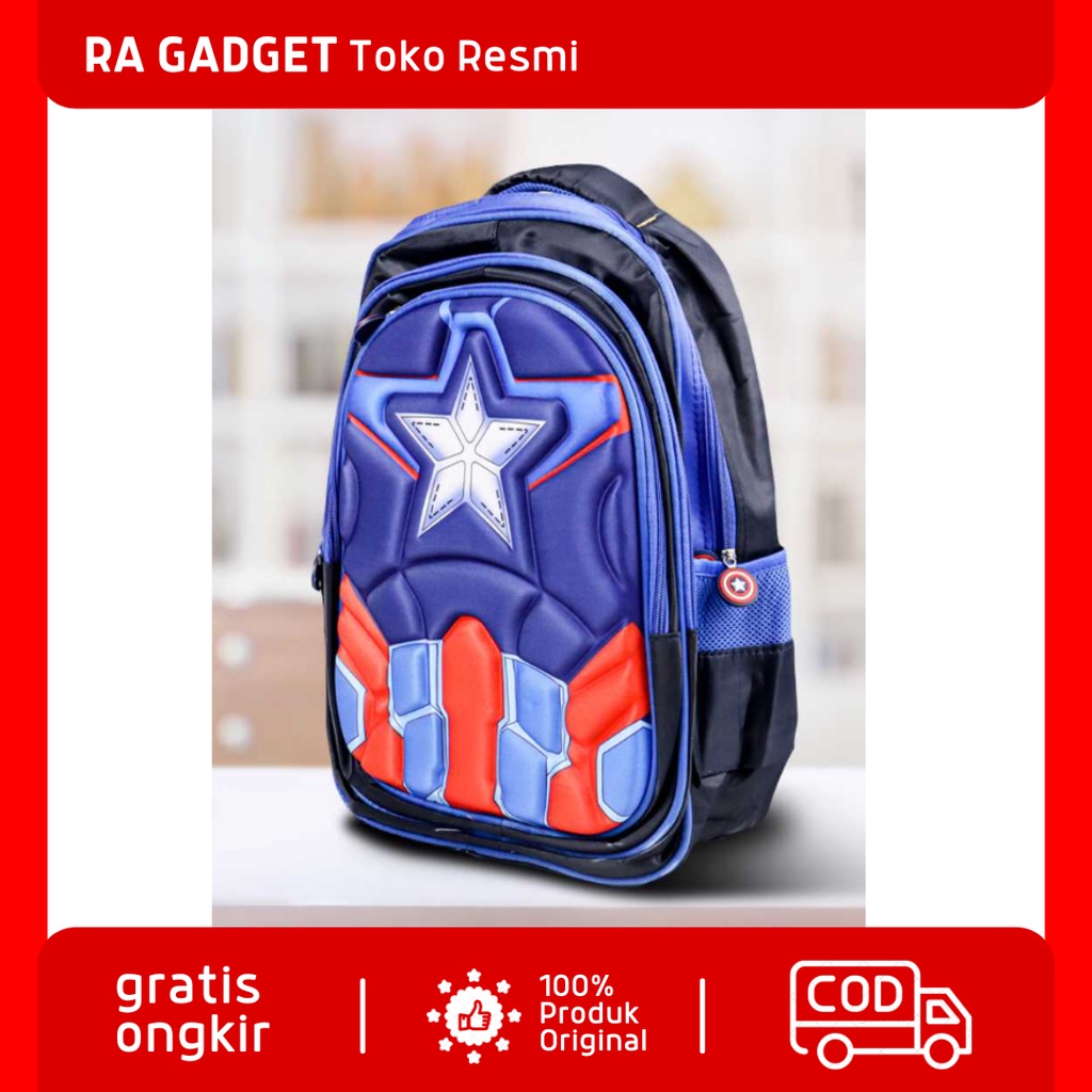 Tas Sekolah Anak Laki Laki Perempuan Sd backpack Karakter Kartun Captain America Timbul Import / Tas