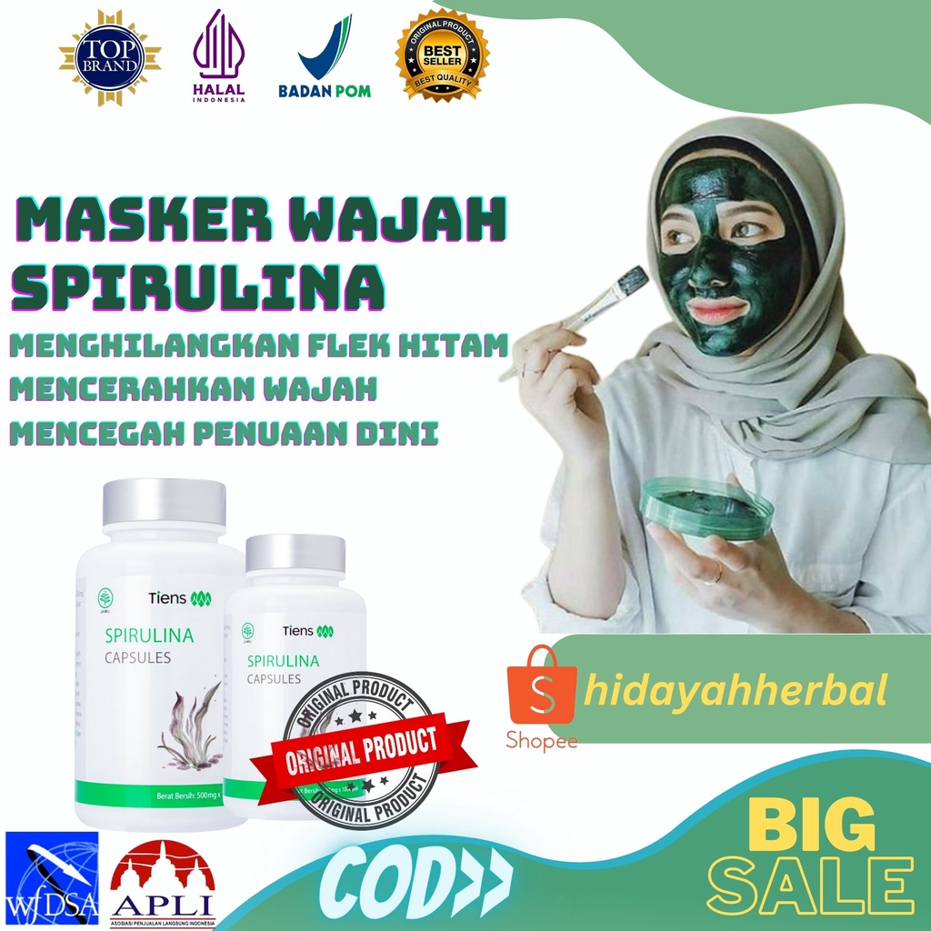 Masker Wajah Spirulina Original BPOM Tiens Asli 100% Organik Suplement Kapsul Mask Penghilang Bekas 