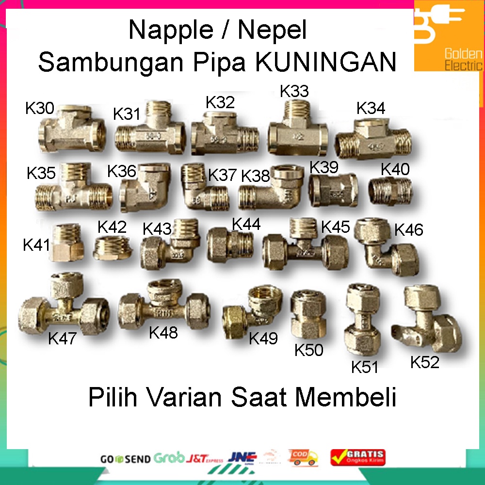 Fitting 1/2&quot; 1/2 inch Nepel Napple T L Sock Drat Luar Dalam Sambungan Pipa Kuningan Air Panas Dingin F Nipple Nipel Niple Naple Neple Derat 1/2inch 1/2 &quot;