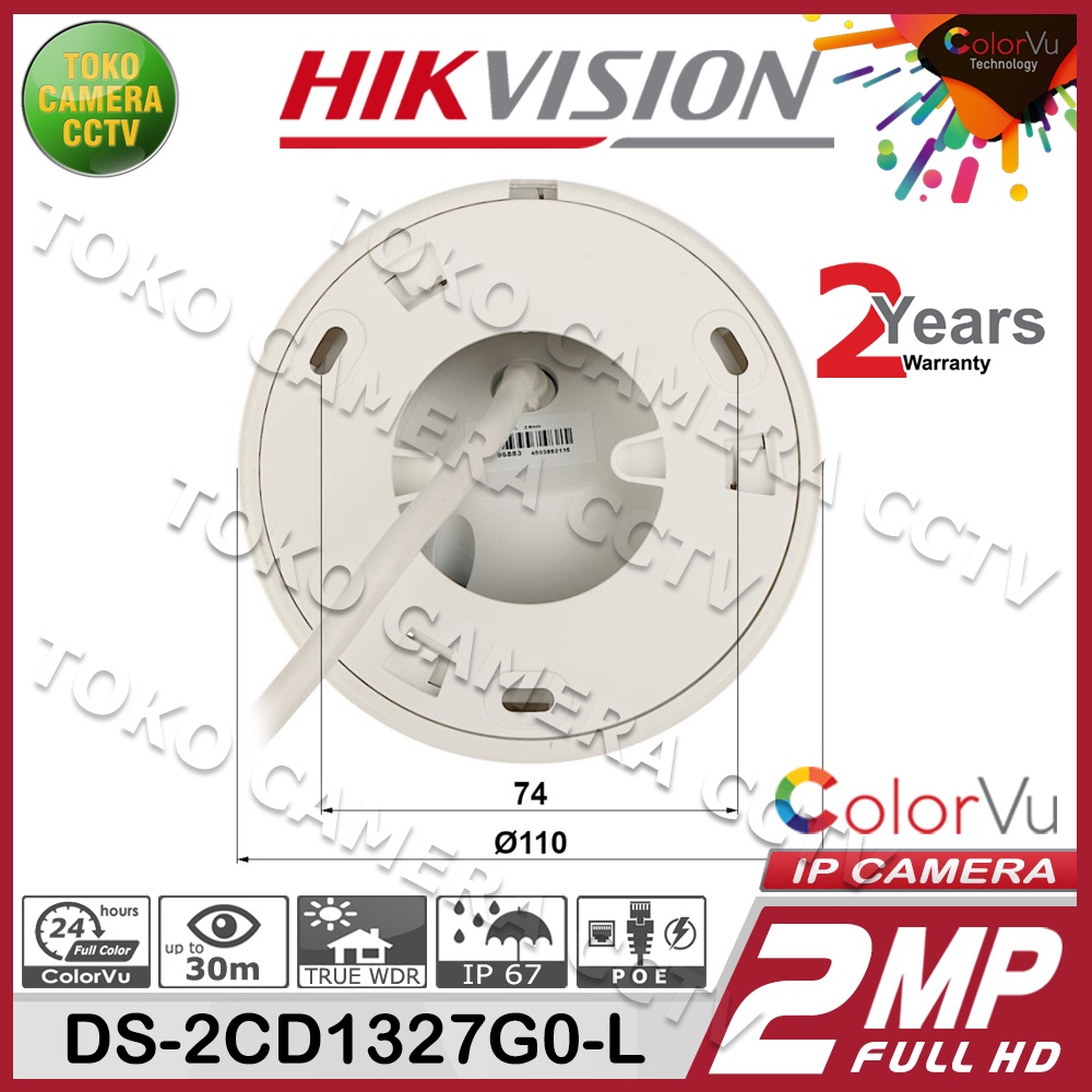 IP CAMERA 2MP HIKVISION DS-2CD1327G0-L IP KAMERA COLORVU CCTV POE