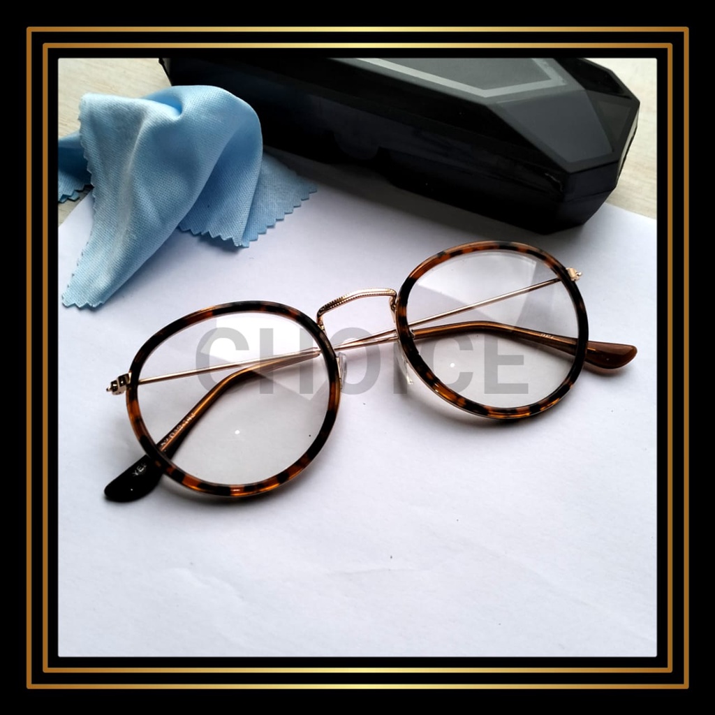 Kacamata Frame/Kacamata Wanita dan Pria Gaya Retro Round Eyeglasses Metal Frame