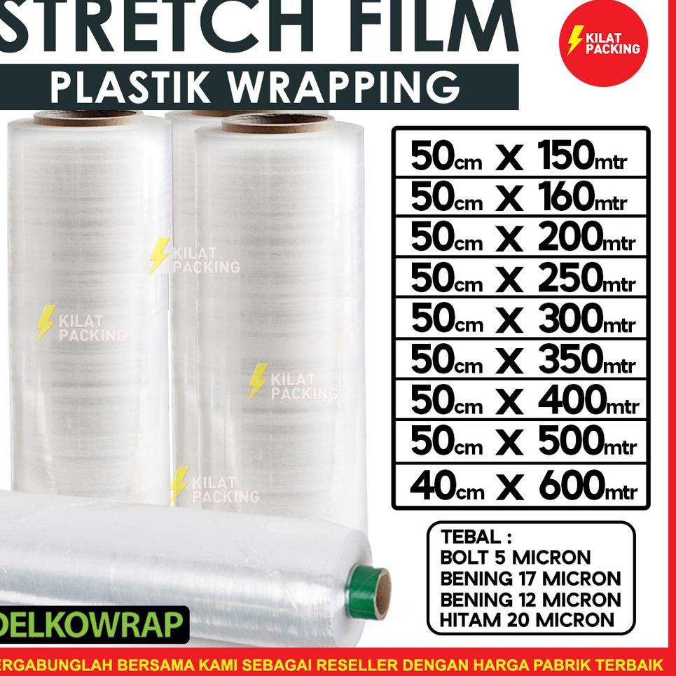 

12.12 MALL PLASTIK WRAP WRAPPING KUAT TERMURAH - STRETCH FILM DELKOWRAP - VARIAN BENING UKURAN 50CM SATUAN !!!