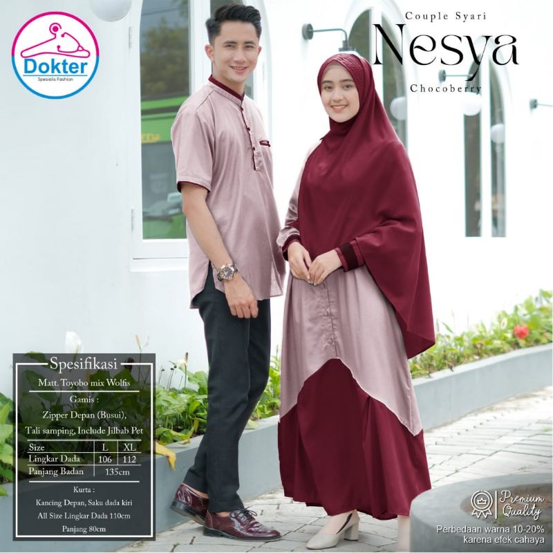 COUPLE SYARI IDUL FITRI IBU DAN AYAH GAMIS JILBAB PET DAN KURTA KOKO TOYOBO MIX WOLFIS EDISI LEBARAN