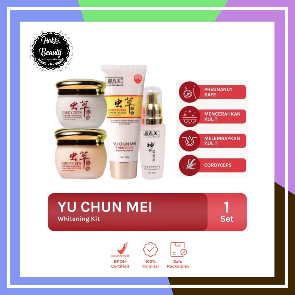 YU CHUN MEI PAKET Cordyceps 5 in 1 ( Crem NIGHT + CREAM DAY + FACE WASH + Serum + TONER ycm Essence)