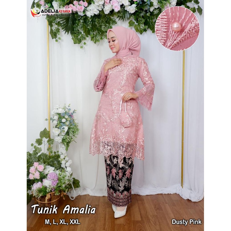 ADE - Setelan kebaya tunik amalia - baju tunik fashion - model tunik kebaya terlaris 2023 - kebaya wisuda modern - berbahan tulle bordir mutiara - ootd kondangan - akad - nikahan - pesta