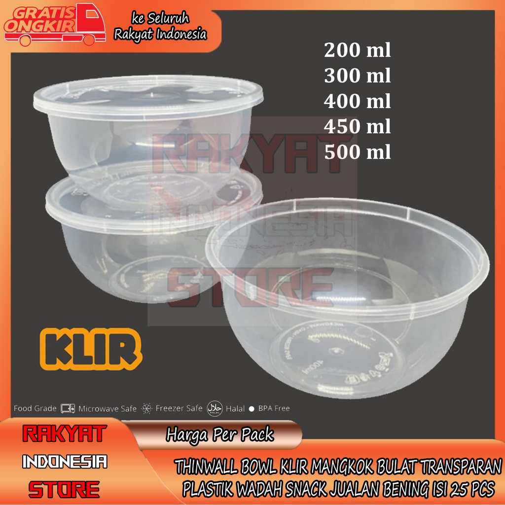 THINWALL TINWOL KLIR BOWL 200 300 400 450 500 MILI MANGKOK OVAL BULAT PLASTIK POLYPROPYLENE BENING T